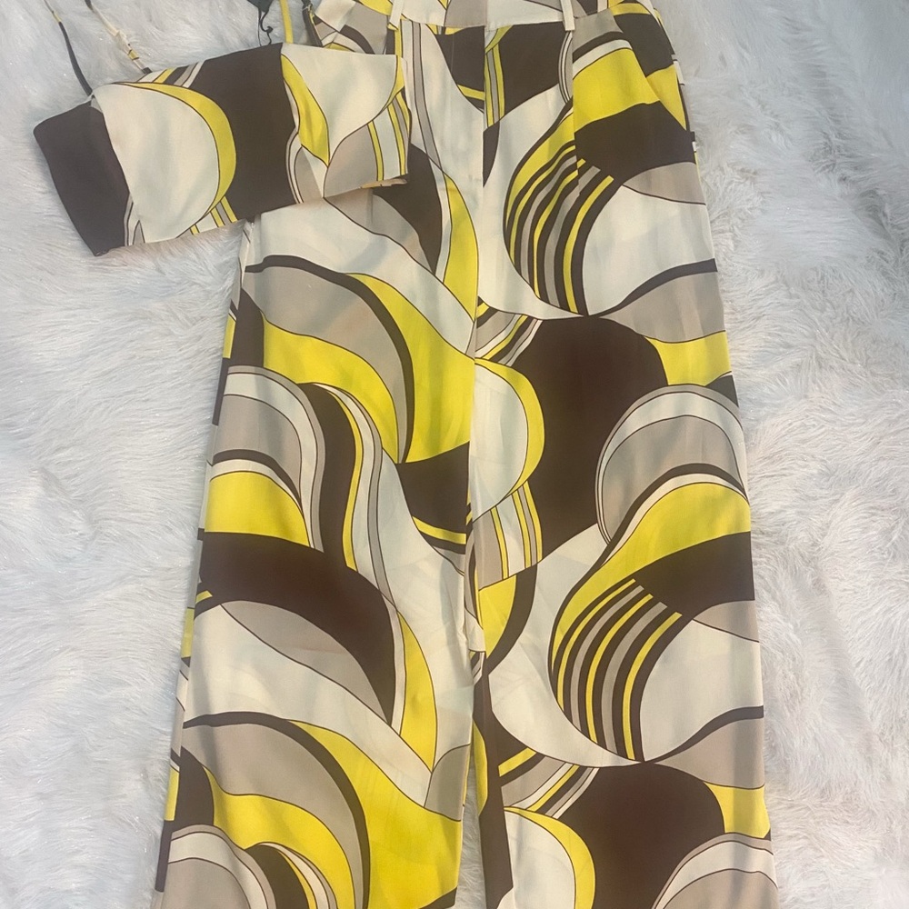 House of Harlow 1960 Yellow and Brown Wide Leg Pants with matching top. NWT